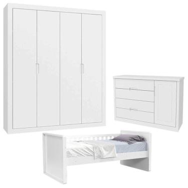 Imagem de Quarto Infantil com Cama Tutto New 4 Portas Branco Acetinado - Matic