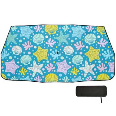 Imagem de Estrela-do-mar Corais Pérolas Conchas do Mar Para-brisa Frontal Protetor Solar Isolamento Térmico Capa de Guarda-chuva de Carro 147.3 cmx75.4 cm Viseira para Carro
