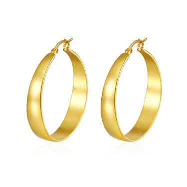 Imagem de Lansora Brincos de argola grossos, banhados a ouro 18 K, grosso, leve, redondo, grande, joia minimalista para mulheres 30/40/49/60 mm, Cobre, Sem pedra preciosa