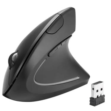 Imagem de Mouse Vertical Sem Fio 2,4GHz, 6 Botões, RGB, Design Rosa, para Computador e Laptop (Preto)