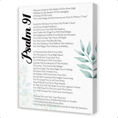 Imagem de OTINGQD Arte de parede do Salmo 91, decoração de parede inspiradora cristã, arte de parede de versículo bíblico, arte religiosa para paredes, arte de parede em tela de escritura para sala de casa,