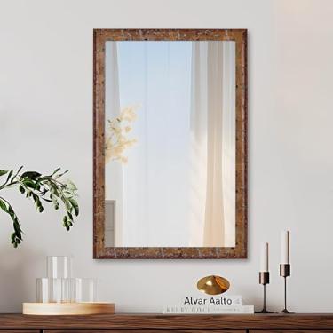 Imagem de CULER Espelho de parede de madeira para banheiro, retangular rústico marrom 50 x 76 cm espelhos de casa de fazenda com moldura de madeira para sala de estar, quarto, entrada