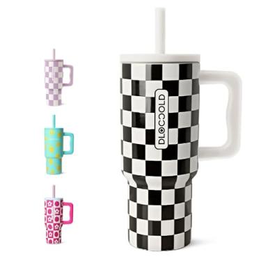 Imagem de DLOCCOLD Copo infantil de 680 g com alça e tampa de canudo de silicone, copo de viagem isolado com tampa resistente a derramamentos, copo de viagem de aço inoxidável reutilizável, compatível com