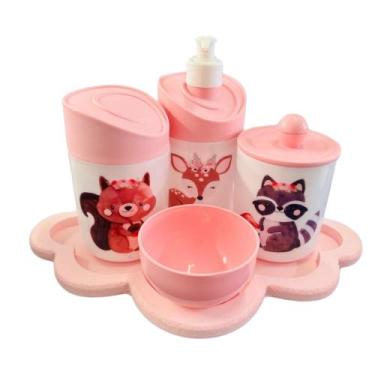 Imagem de Kit Higiene Bebê Floresta Encantada II Menina c/bandeja em MDF - Dóia 