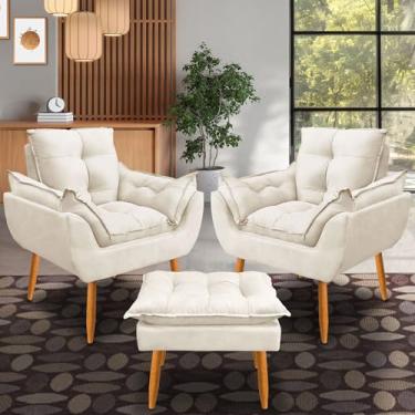 Imagem de kit 2 poltrona Emily puff descanso para os pés tecido suede (bege)