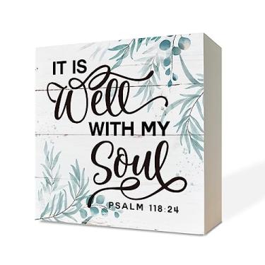 Imagem de Razpah Placa Cristã, Decoração De Mesa Com Caixa Madeira, Rústica Versículo Bíblico, Arte Para Quarto, Presentes Elegantes E Inspiradores Casa, "Tudo Vai Bem A Minha Alma" - Salmo 118:24