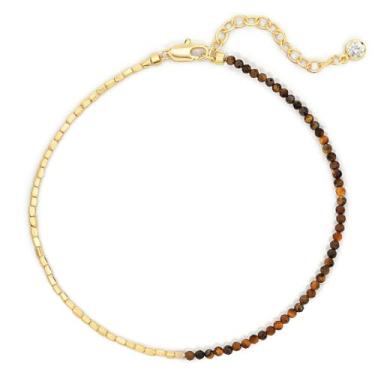 Imagem de DREMMY STUDIOS Tornozeleira feminina banhada a ouro 14 K, feita à mão, com contas, corrente de elos de contas para presente, Medium, Sem Pedra Preciosa