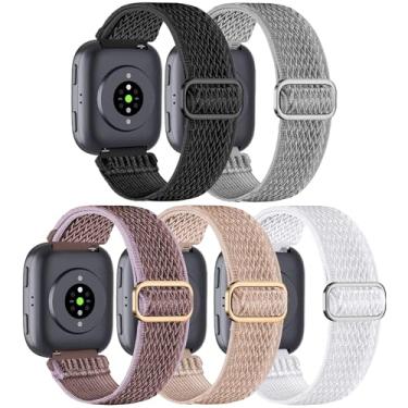 Imagem de HQzon Pacote com 5 pulseiras de relógio de nylon elásticas compatíveis com Amazfit Bip 6/Bip 5/Gtr 4/Gtr 3/Gtr 2/47 mm/Balance, pulseira elástica de 22 mm para homens e mulheres