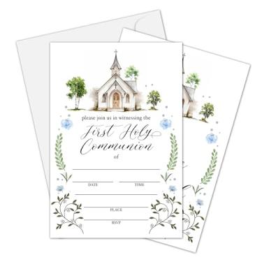 Imagem de Cartão de convite da primeira comunhão, convites de batismo de vegetação para meninos e meninas, convites de preenchimento de batizado, decorações de celebração religiosa, suprimentos de chá de bebê