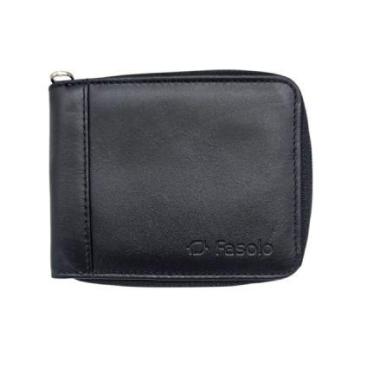 Imagem de Carteira masculina ziper completa qualidade Fasolo H014, Preto