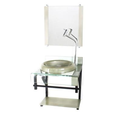 Imagem de Gabinete de vidro 40cm para banheiro curvado duplo pp cuba chapéu cham