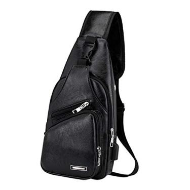 Imagem de Baoblaze Bolsa de Couro Masculina Sling Bolsa Crossbody Bolsa, Preto