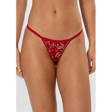 Imagem de Calcinha Fio Duplo String de Renda Bicolor - Gimara, GG, Rubi