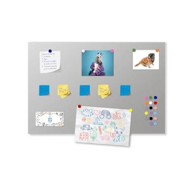 Imagem de Quadro Painel 45x70cm Para Fotos, Recados, Notas + 36 Imãs - Mural Metálico Magnético Para Imãs (Cinza)