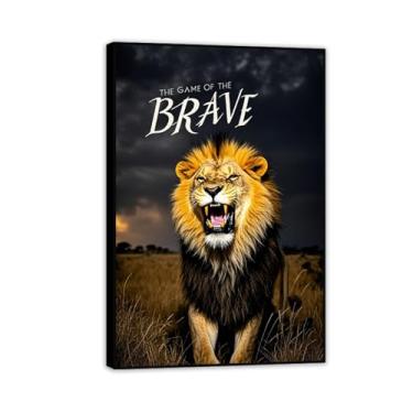 Imagem de Arte de parede de escritório inspiradora Leão feroz no deserto impressão em tela animal pôsteres inspiradores citações motivacionais imagens para decoração de parede de quarto masculino 30 x 20 cm (12