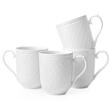 Imagem de Kanwone Canecas de café de 473 ml, conjunto de canecas de cerâmica, copos de porcelana com alça para latte, chá quente, cappuccino, mocha, cacau, presente de casamento de inauguração de casa, seguro