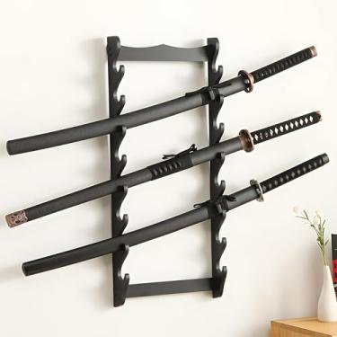 Imagem de awagas Suporte de espada de parede com 8 andares, suporte de espada, samurai, preto, para canas de pesca Katana Wakizashi, flauta de espada