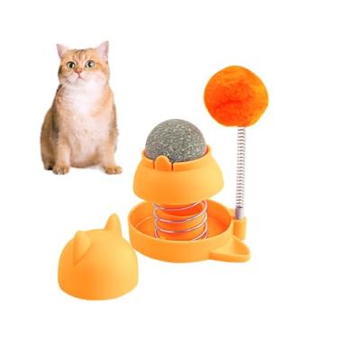 Imagem de Tyasoleil Brinquedo para gatos com mola, bola de erva-dos-gatos – brinquedo interativo para alívio do tédio para gatos (laranja)