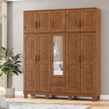 Imagem de Guarda Roupa Bipartido 10 Portas 2 Gavetas com Espelho Linha Cobre 1276C Castanho Finestra