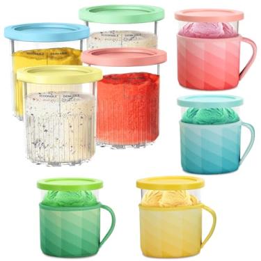Imagem de OVRRCSME Pacote Com 4 Canecas Ninja Creami Deluxe Pints, Compatível Recipientes Para Sorveteira Nc501 Nc500 Series De 24 Oz - Não Incluídos (4 Xícaras + Capas)