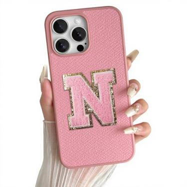 Imagem de Skyseaco Capa para iPhone 15 Pro Max, linda estampa de monograma estética rosa letra capa protetora de couro rosa à prova de choque para mulheres e meninas - inicial N