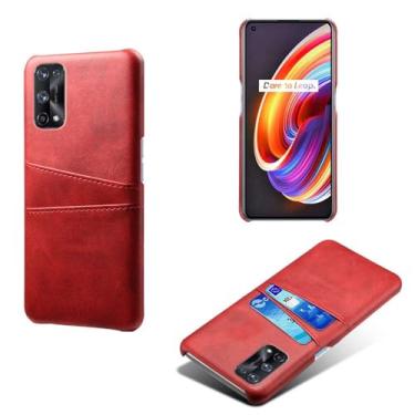 Imagem de Capas Compatível com OPPO Realme X7 PRO,tampa protetora de couro falso,design de saco de cartão com 2 fendas de cartão atrás,proteção anti-impressão digital e anti-gota-Red