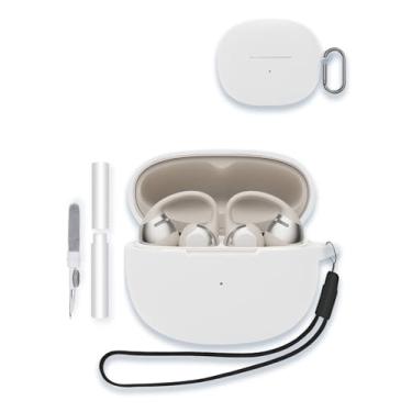 Imagem de Capa para fones de ouvido SHOKZ OpenDots One, capa protetora de silicone macio WUNIAK portátil resistente a arranhões com kit de limpeza, mosquetão e cordão para SHOKZ OpenDots ONE, branca