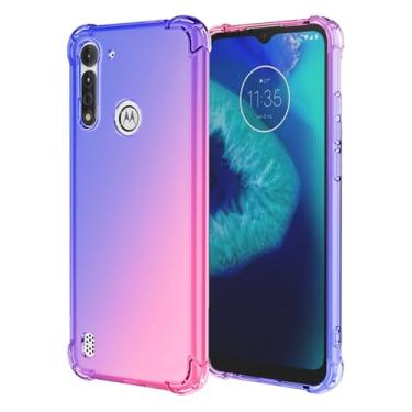 Imagem de OEURVQO Capa protetora para celular Moto G8 Power Lite transparente fofa gradiente colorida fina macia TPU à prova de choque antiarranhões para Motorola G8 Power Lite (azul rosa)