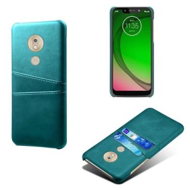 Imagem de Capas Compatível com MOTO G7 Play,Caso de couro PU-Tampa de telefone a prova de choque com 2 slots de cartão,Proteção anti-impressão digital e anti-gota-Green