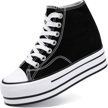 Imagem de Tênis feminino plataforma salto alto salto branco tênis moderno para mulheres e meninas, 7,6 cm preto, 33