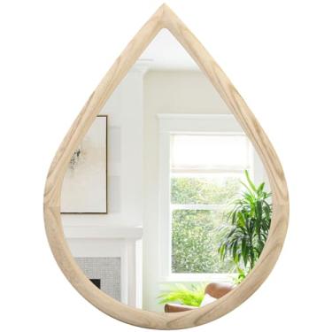 Imagem de FEUFOAM Espelho de parede irregular moldura de madeira rústica lágrima espelhos de parede decorativos espelhos irregulares para quarto sala de estar banheiro 40 x 50 centímetros