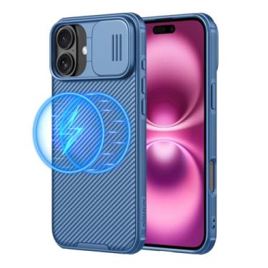 Imagem de Nillkin Capa Magnética Para Iphone 16, Proteção Aprimorada Câmera Deslizante, Compatível Com Magsafe, Protetora Fina À Prova De Choque Celular, 6,1", Azul