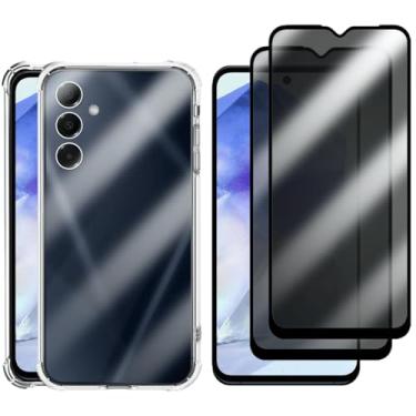 Imagem de Kit Capa Capinha Case + 2 Películas De Vidro 3D Privacidade Anti Spy Para Samsung Galaxy A55