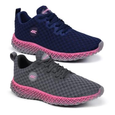 Imagem de Kit 2 Pares Tênis Ortopédico Feminino Ascension | Leve, Confortável – Para Caminhada, Academia e Uso Diário (Grafite+Pink/Marinho+Pink, BR, Adulto, Numérico, 38)