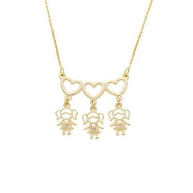 Imagem de Colar 3 Filhos Pingente Meninos E Meninas Banhado A Ouro (3 MENINAS)