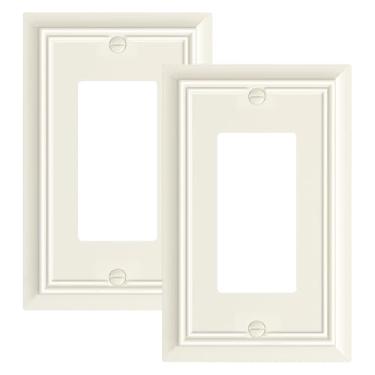 Imagem de Pacote com 2 capas decorativas de placa de parede, placas decorativas de amêndoa clara e tampas de tomada, placas de parede de fibra de bambu natural durável para tomadas elétricas, receptáculos