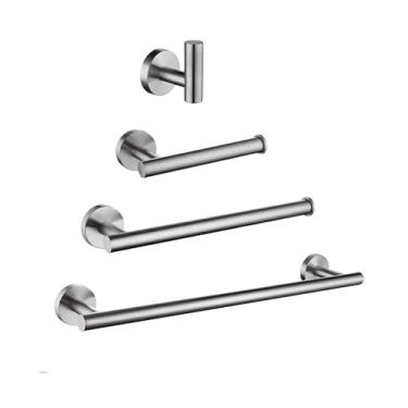 Imagem de Kit de acessórios para banheiro - Suporte redondo para papel higiênico em aço inoxidável dourado escovado, ganchos para toalhas, aço inoxidável, conjunto com 4 peças