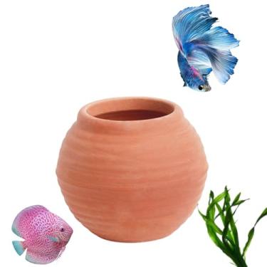 Imagem de Qiveno Decorações de aquário de cerâmica, caverna de pedra escondida para peixes, camarões, tartarugas, caranguejos para se reproduzir, descansar e brincar, pequeno aquário escondido caverna, vermelho