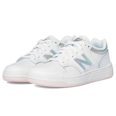 Imagem de New Balance Tênis infantil 480 V1 com cadarço, Branco/açúcar rosa, 14