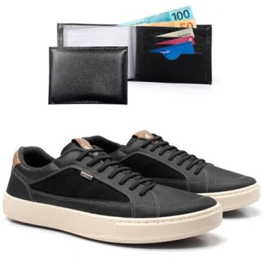 Imagem de Kit Tênis Masculino Casual Com Carteira Confortável Sapatênis Estiloso Versátil Trabalho Dia A Dia Leve Macio (Preto, BR, Adulto, Numérico, 41)