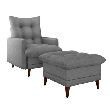 Imagem de Poltrona Reclinável com Puff Montreal Linho Cinza Escuro