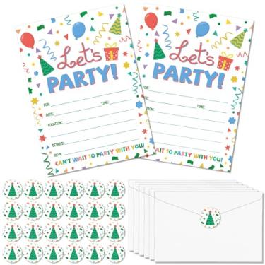 Imagem de QOUBAI 30 pacotes de convites de festa para aniversário VAMOS FESTA cartões de convite com envelopes adesivos de etiqueta para meninos meninas suprimentos de decoração de chá de bebê lembrancinhas de