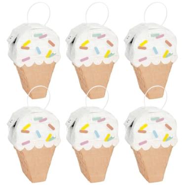 Imagem de Unique Mini Decoração De Pinhata Papel Seda Em Formato Casquinha Sorvete Multicolorida (18 Cm X 10 Cm, 7,5 Cm) - 1 Peça, Design Adorável, Perfeito Para Aniversários, Chás Bebê, Eventos Verão E Muito