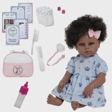 Imagem de Bebê Tipo Reborn Diva Cabelo Cacheado Vestido Coroa 46cm - Cegonha Reb