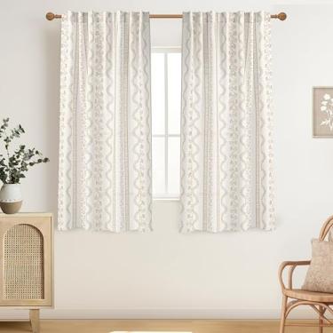 Imagem de Cortinas transparentes boho de 163 cm de comprimento para sala de estar, cortinas de linho com estampa floral e bolso para varão que deixam a luz entrar para cortinas de quarto 153 cm de comprimento