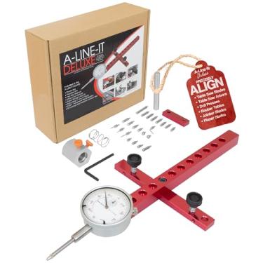 Imagem de Peachtree Woodworking Supply A-LINE-IT DELUXE Sistema de alinhamento de máquinas/ferramentas com 22 pontas intercambiáveis, barra de alumínio anodizado de 28 cm de comprimento, indicador de discagem,