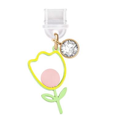 Imagem de ELISE & FONDA Porta de carregamento tipo C TP779, plugue antipoeira, pintura em spray 3D, flor rosa com bola, pingente de celular para iPhone 15/16/Samsung/OnePlus/Xiaomi/oppo telefones Android