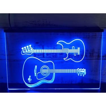 Imagem de Baixo Guitarra Led Sinal De Néon Loja De Instrumentos Musicais Decoração De Parede Rgb Escurecimento Remoto Usb Luzes De Néon Sinal Luminoso, 30x20cm