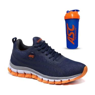 Imagem de Tênis Feminino Ascension + Coqueteleira – Leve, Macio e Confortável para Caminhada, Corrida, Academia e Uso Diário | Estilo Esportivo e Urbano (Marinho e Laranja + CQ.AZL, BR, Adulto, Numérico, 36)