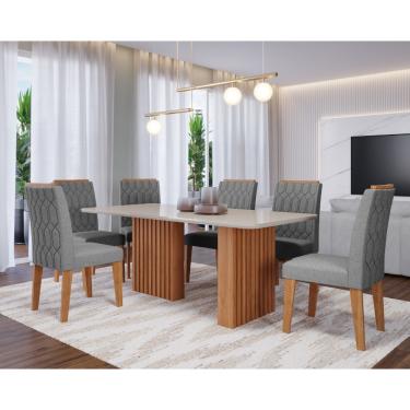 Imagem de Conjunto Sala de Jantar Mesa Ester 180cm 6 Cadeiras Carla em MDF Cimol - Cinamomo/Off white/Linho Grafite